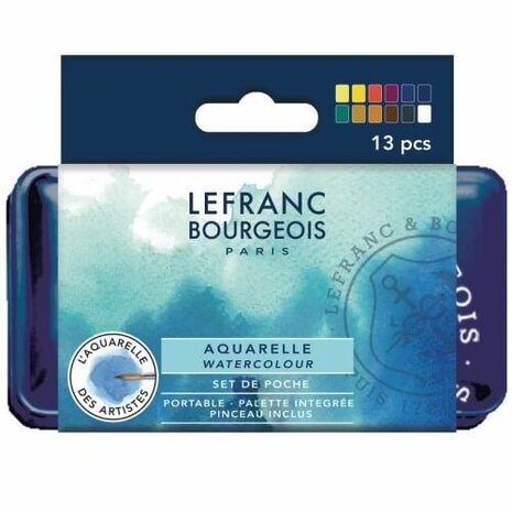 Lefranc & Bourgeois Metal Pocket Box Aquarelset 12 napjes