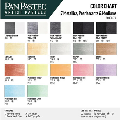 PanPastel Metallics Pearlescents Mediums Set 17 Pans 9ml C